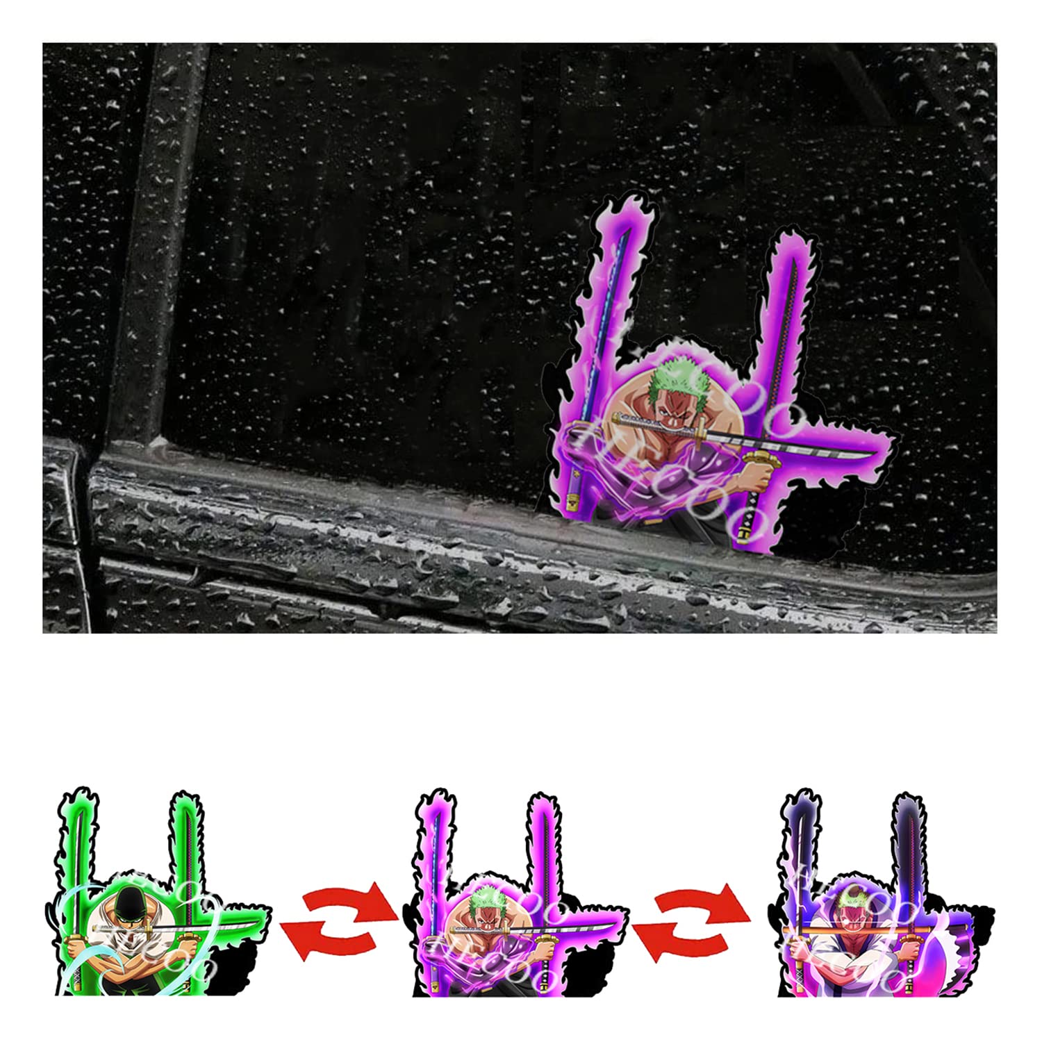HECOO Pegatinas 3D de Anime Dinámicas Impermeables para Coche 5.55" x 5" Pegatinas de Movimiento de Manga Japonesa con Imagen de Ilusión para Coche, Ordenador, Portátil, Monopatín, Decoración de Pared, Pegatinas Geniales, Regalos de Anime para Niños